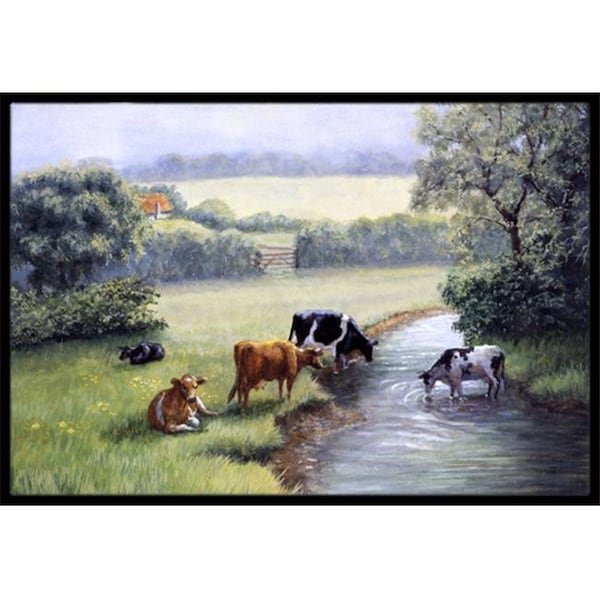 Carolines Treasures BDBA0350JMAT Cows Drinking at the Creek Bank Indoor or Outdoor Mat; 24 x 36 BDBA0350JMAT - main